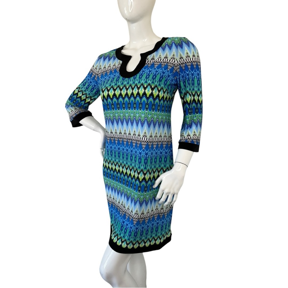 Sandra Darren Multi Color Pattern Shift Dress Str… - image 3